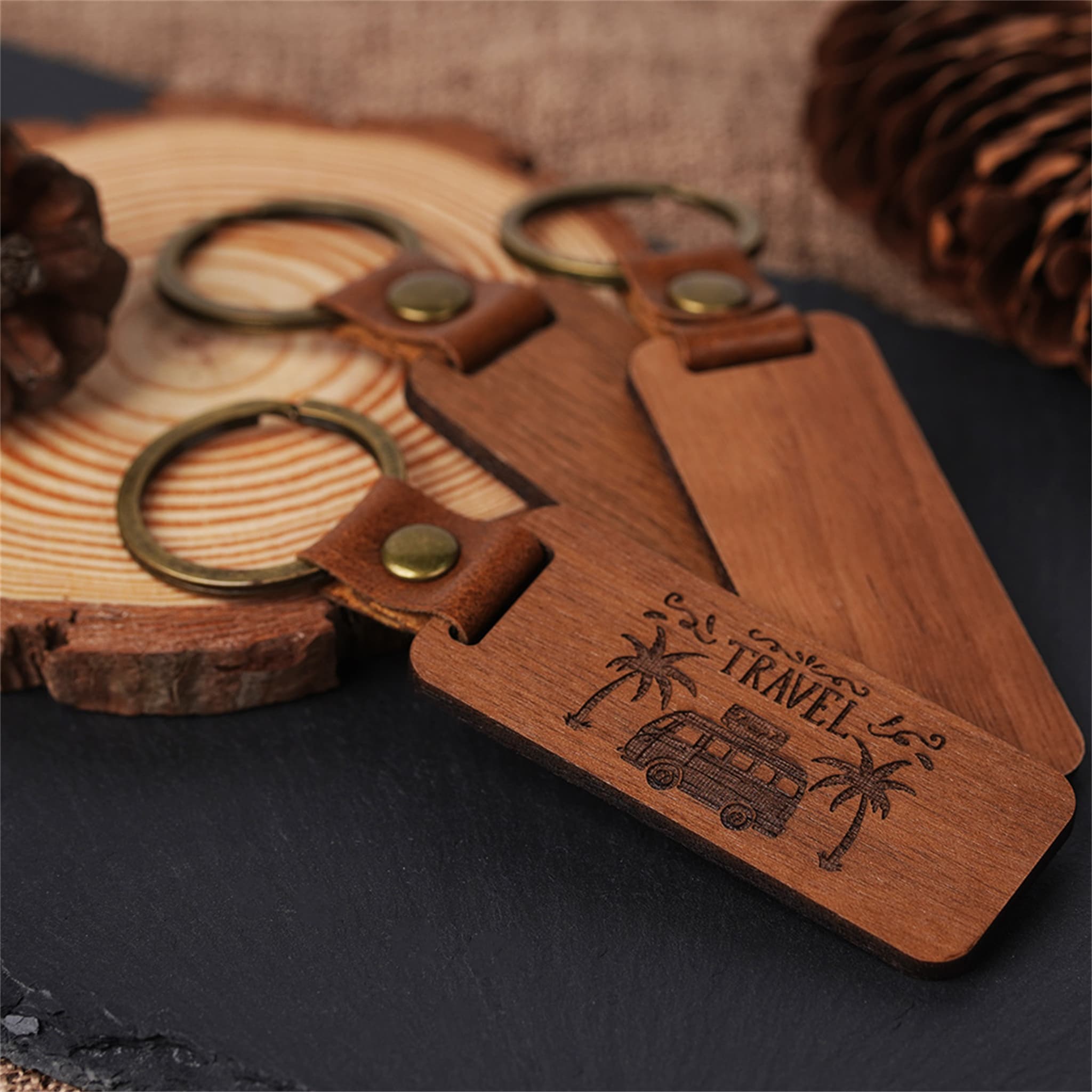 Blank Rectangular Walnut Keychain (5 pcs)