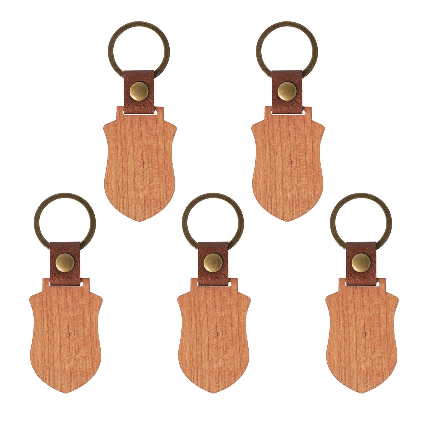 Shield-shaped Wooden Keychains (5 Pcs)