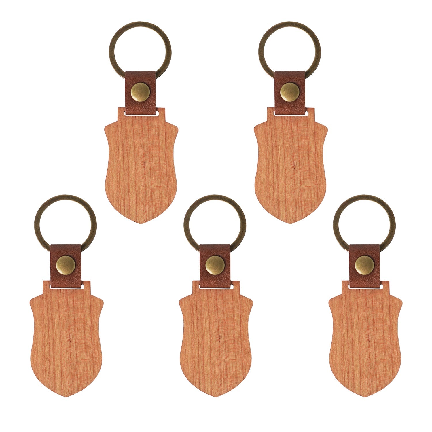 Blank Shield-shaped Wooden Keychains (5 pcs)