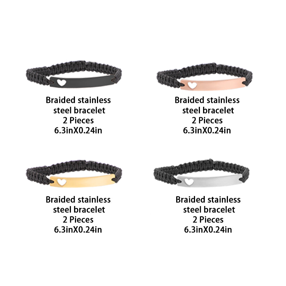 Stainless Steel Bar Bracelet with Braided Rope (8 pcs)